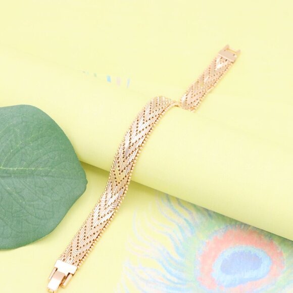 "Rose Gold Woven Pattern Bracelet with Beaded Edge, XPBL1127 - Picture 4 of 12